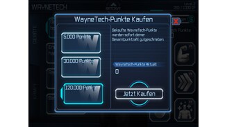 Batman: Arkham City LockdownWem das mit den Upgrades zu langsam geht, der holt sich im App Store mehr Waynetech-Punkte. Der große Brocken mit 130.000 kostet »nur« 11,99 Euro!