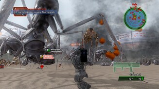 Earth Defense Force 2025Im Online-Modus sehen wir unsere Kameraden meist nur als Markierungen auf dem Schirm. Die Gegnermassen versperren die Sicht.