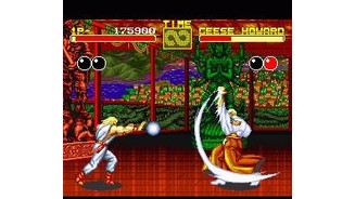 Geese Howard and Andy Bogard launching projectiles against each other