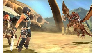 Fire Emblem: AwakeningDie Kämpfe werden in schicken 3D-Ansichten dargestellt. Held Chrom hat hier Unterstützung (links) gegen den Wyvern-Reiter.