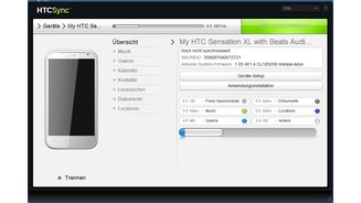 HTC Sync präsentiert übersichtlich alle Fakten zum Smartphone. So sehen Sie auf einen Blick, wie viel Speicherplatz noch frei oder wie groß die Musiksammlung.