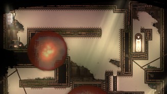 In BetweenSo sieht ein Level in der Mitte des Spiels aus: rote Zornkugeln, Stacheln überall, pixelgenaue Landungen.