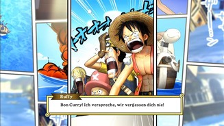 One Piece: Pirate WarriorsHeulkonzert: In bester Anime-Manier heulen sich unsere Crewmitglieder hier die Nasen über den Verlust von Bon Curry wund.