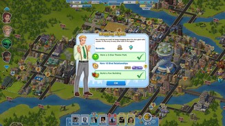 SimCity SocialNicht zu schaffen: Für diese Quest brauchen wir zehn Rivalen-Städte, kommen grad aber nur auf drei. Also geben wir die 15 Diamanten aus, wir haben ja 74 erspielt.