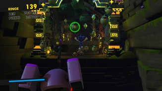 Sonic ForcesGegner sind zahlreich, hier im Dschungel sind sie aber so eine Hilfe: Mit einem zielsuchenden Angriff auf einen der vielen Roboter kann Sonic den Abgrund überwinden.