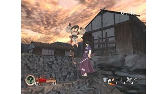 Mifuyu vs. Kagura in an Xbox Live VS. game on the Battleground stage. Boss characters like these are unlocked as you progress through single player.