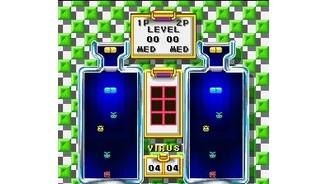 The beginning of a 2PLAYER GAME in Dr. Mario.