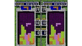 Mixed Match game 1: clearing a predetermined number of lines in Tetris B-TYPE.