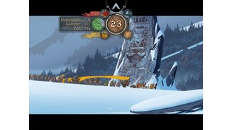 The Banner Saga (iOS)Banner Saga wartet mit schönen Landschaften auf, während wir durch die Gegend ziehen. Hier ist es ein Stein, der einem der toten Götter geweiht ist – und an dem etliche Menschen ihr Leben verloren haben.