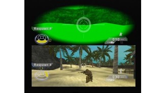 Two player split screen mode in action (note how night-vision is stretched now)