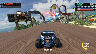 Trackmania TurboDie Lagunen-Umgebung ist das Highlight des Spiels: Denn die Achterbahn-Strecken sehen nicht nur klasse aus, sie fahren sich auch so.