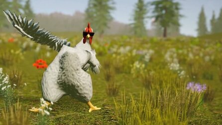 In diesem abgedrehten Action-RPG schießt ihr als Huhn explosive Eier auf bewaffnete Füchse