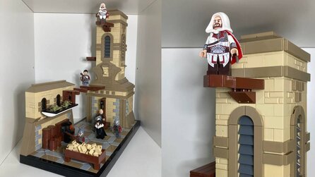 Stell es auf LEGO Ideas ein: LEGO-Fan baut Szene aus Assassins Creed nach und die hat alles was es braucht - sogar einen Heuhaufen!