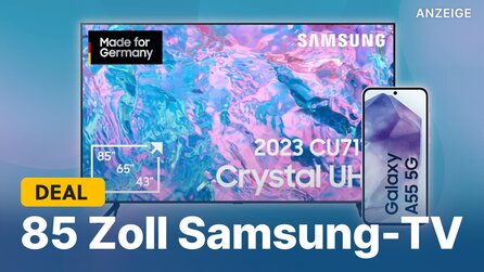 Teaserbild für 85 Zoll 4K-TV im Angebot: Riesigen Samsung-Fernseher jetzt günstig sichern und noch ein 400€-Handy gratis abstauben!