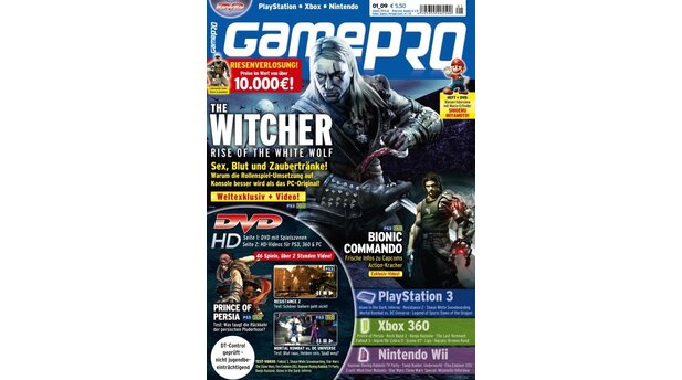 GamePro 012009mit The Witcher-Titelstory und Tests zu Resistance 2, The Last Remnant und Fallout 3. Außerdem: Previews zu Halo Wars, Animal Crossing und Metro 2033.