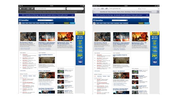 Die GameStar in SD (links) und HD (rechts).