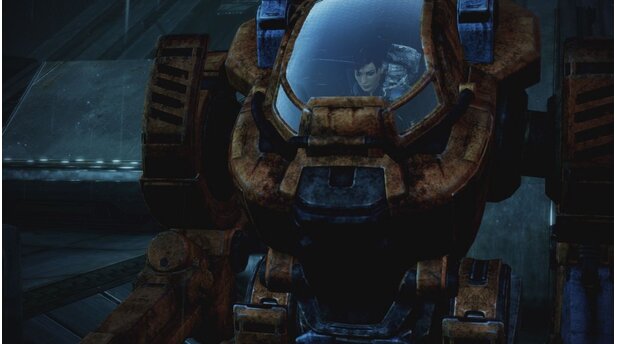 Mass Effect 3: LeviathanAn Bord dieses Mechs taucht Shepard auf dem Wasserplaneten bis auf den Grund, um eine versunkene Sonde zu finden.