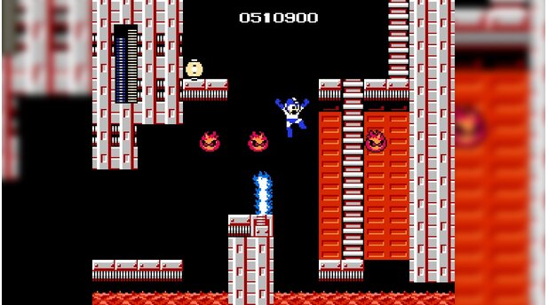 Mega ManEin Feuer-Level darf nicht fehlen. Darin hilft - na klar - der Eisstrahler des Iceman. Damit lassen sich sogar gefährliche Feuer-Säulen einfrieren.
