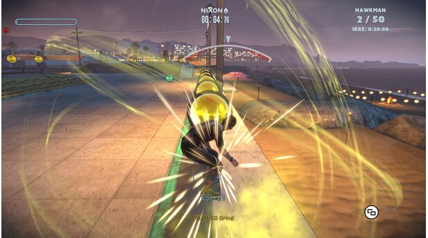 Tony Hawks Pro Skater 5 - Bilder aus der Xbox One-VersionIn den Pellet-Aufgaben muss man über gelbe Symbole grinden, rote per Sprung erwischen und grüne mit einem Manual überfahren – knifflig!