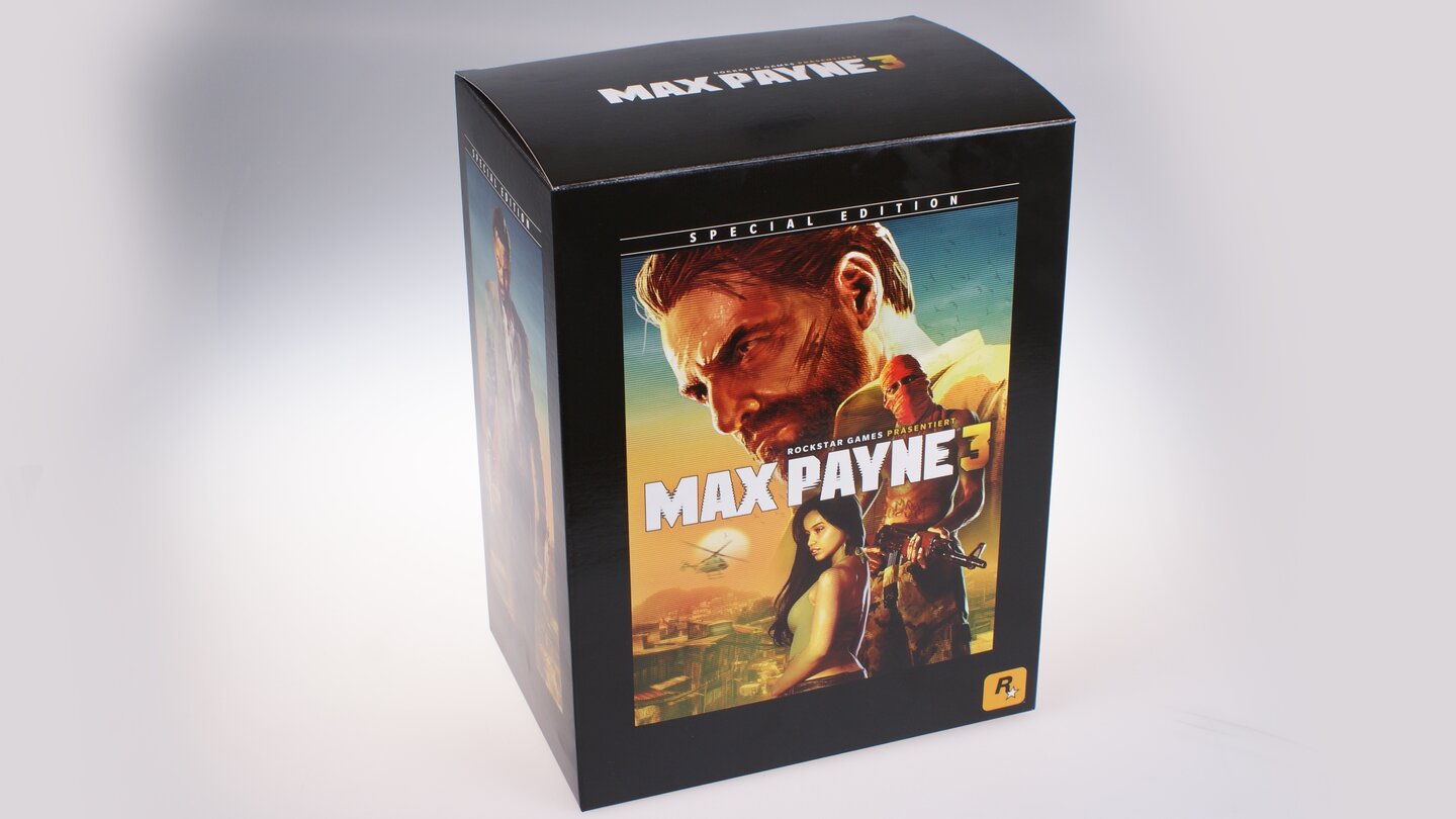 Max Payne 3 - Die Special Edition ausgepacktGanz hübsch, aber nichts Besonderes: Die Special Edition wird in einer einfachen Box geliefert, kein Vergleich etwa zur Collectors Edition von Diablo 3.