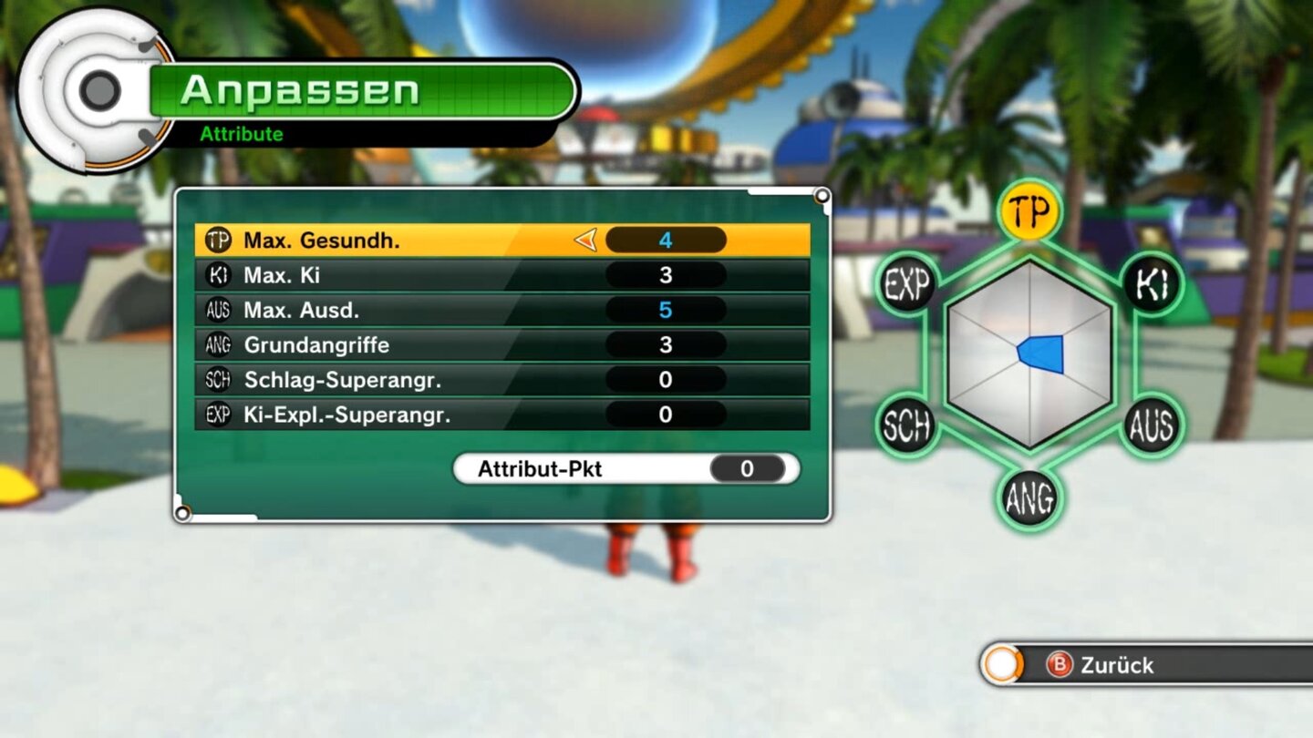 Dragon Ball: XenoverseNach jedem Stufenaufstieg investieren wir drei Attributpunkte in sechs verschiedene Charaktereigenschaften.