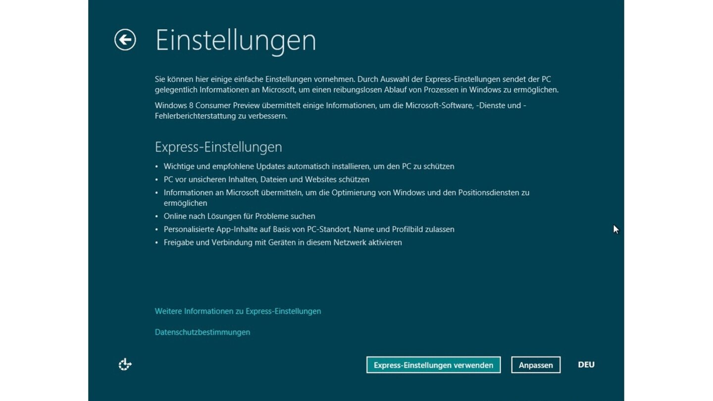 Im nächsten Schritt legen Sie die Grundeinstellungen fest. Sie haben die Wahl, die Express-Einstellungen zu verwenden oder die einzelnen Parameter manuell zu justieren.