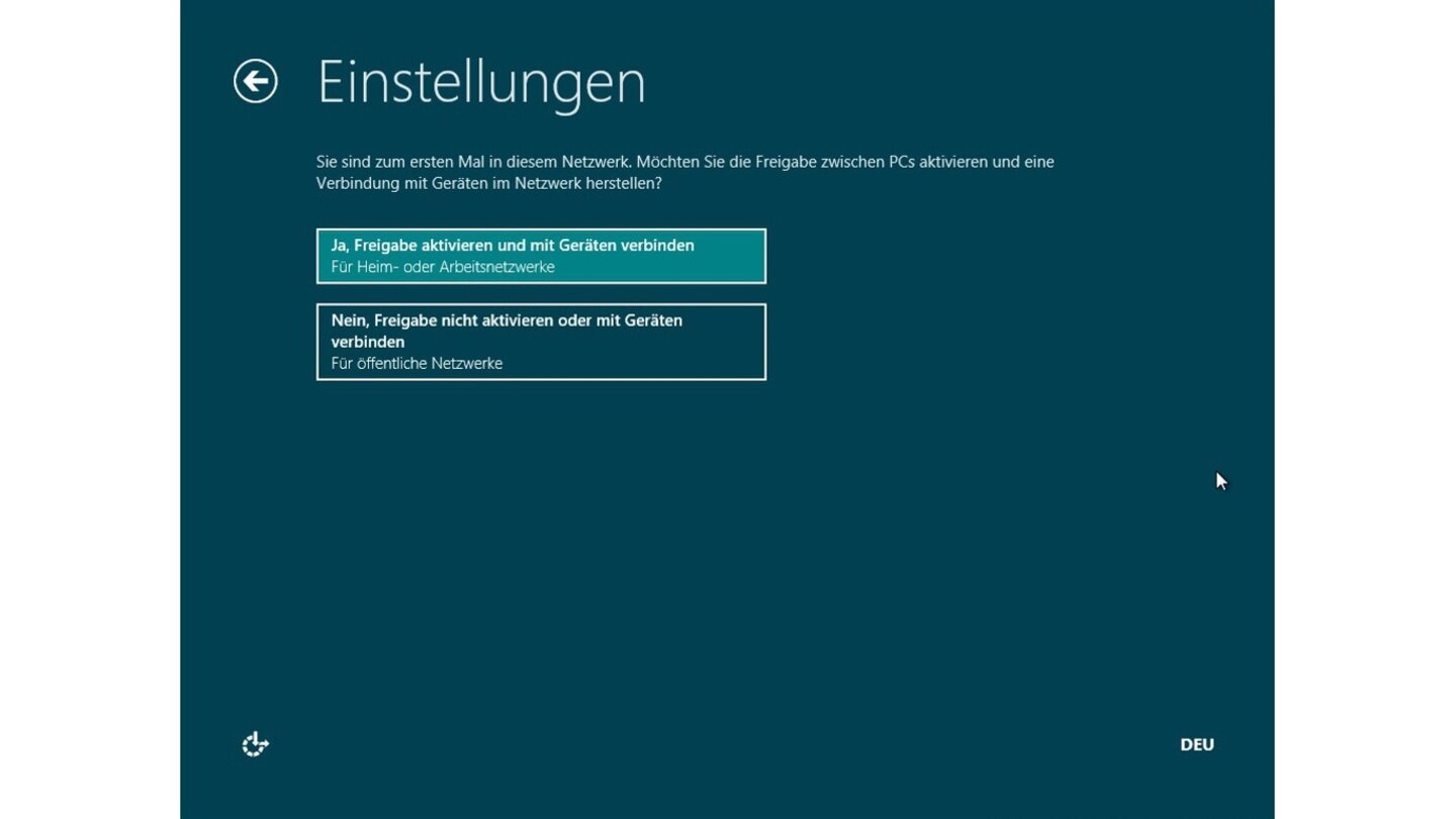 Nach den Grundeinstellungen legen Sie, sofern Sie sich mit Ihrem Rechner in einem Netzwerk befinden, die Freigabeoptionen Ihres PCs fest.