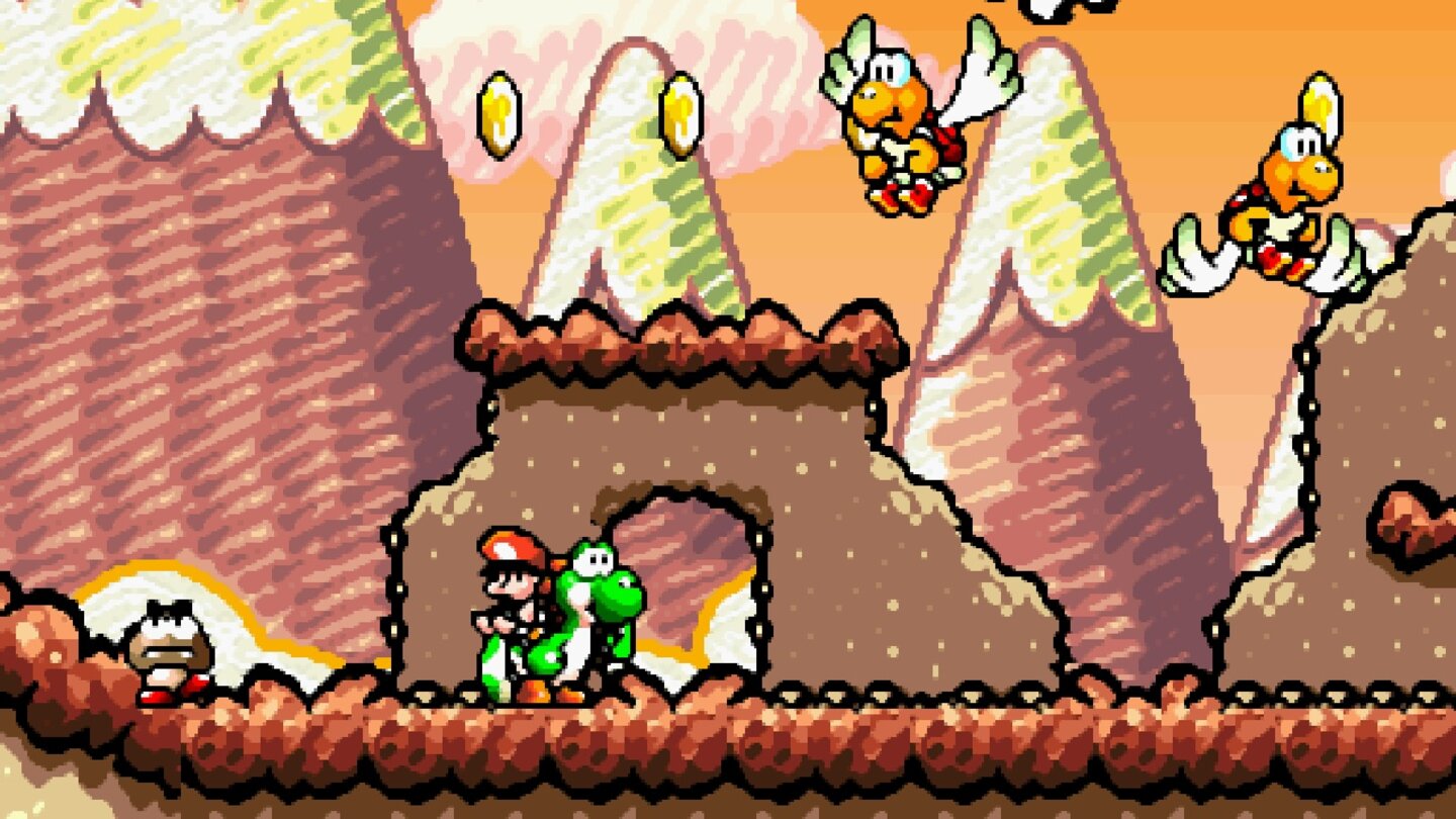 Super Mario World 2: Yoshi’s Island (1995)Der Dino-Plattformer Yoshi’s Island erzählt die Vorgeschichte zu Super Mario World. Hauptfiguren sind hier Yoshis Clan und der knuddelige Saurier selbst, der Baby Mario auf dem Rücken trägt und sich aufmacht, Baby Luigi vor Baby Bowser und seinen fiesen Kindermädchen zu retten.