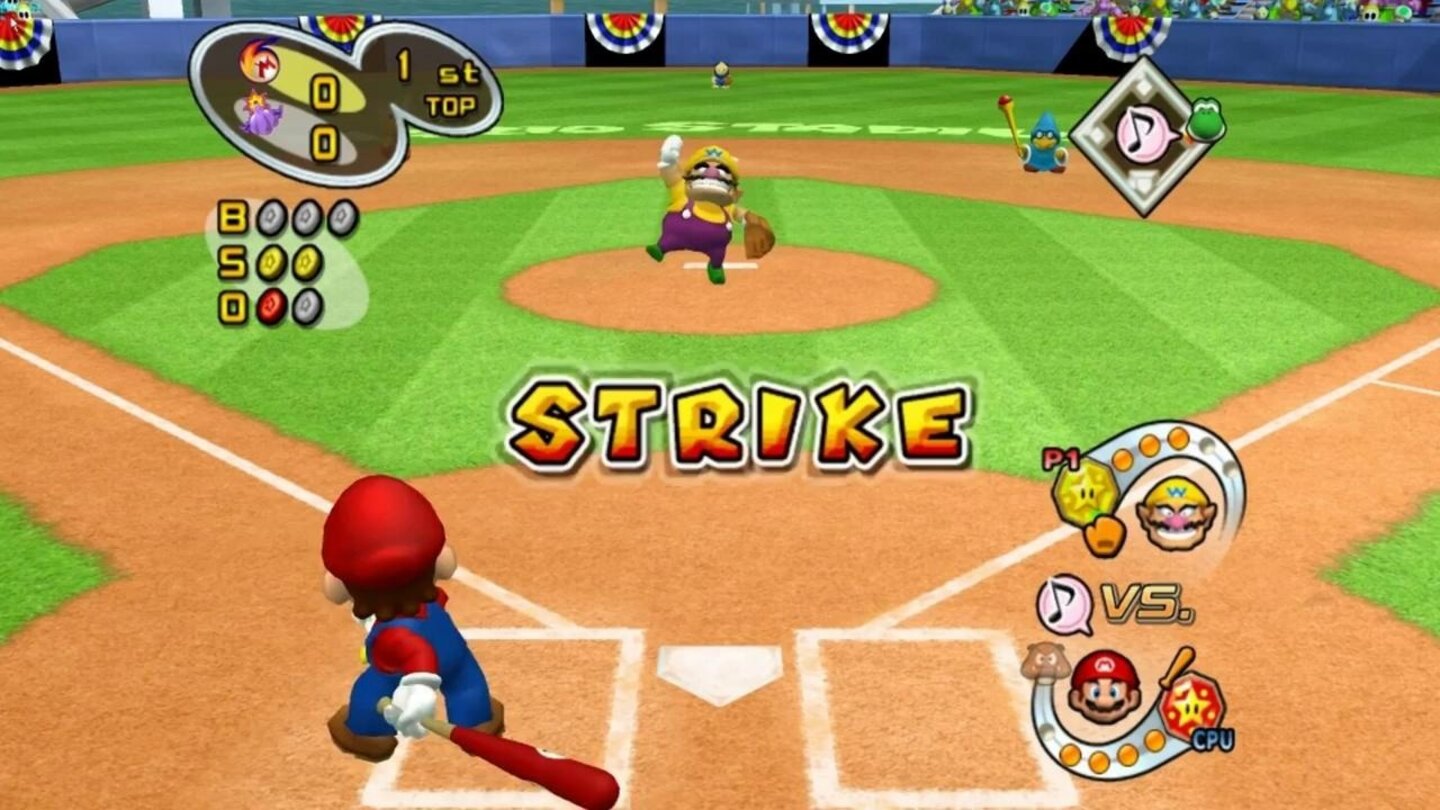 Mario Superstar Baseball (2005)Neben Golf und Tennis hat es auch Baseball in die Mario-Sport-Serie geschafft. Die richtige Schlagkraft sollen hier besondere Powershots sorgen, außerdem gibt es Minispiele und Spezialfähigkeiten, die vom Spielcharakter abhängig sind. Sogar die Beziehungen der Charaktere untereinander werden einbezogen. Mit Mario Super Sluggers erhielt der Titel 2008 einen Nachfolger auf der Wii.
