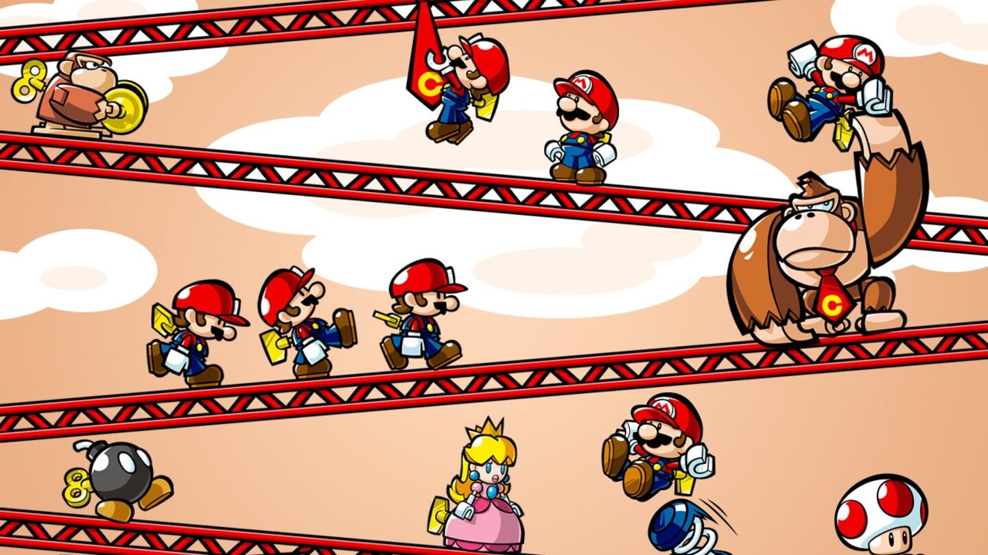 Mario vs. Donkey Kong: March of the Minis (2006)Auch in diesem Puzzle-Game spielen die Mini Marios wieder eine wichtige Rolle. Neu hinzugefügt wurden außerdem niedliche Mini-Donkey-Kongs, Mini-Toads und Mini-Peachs. Sogar Prinzessin Pauline hat hier wieder einen Auftritt und wird natürlich Opfer einer Entführung, wer hätte es gedacht.