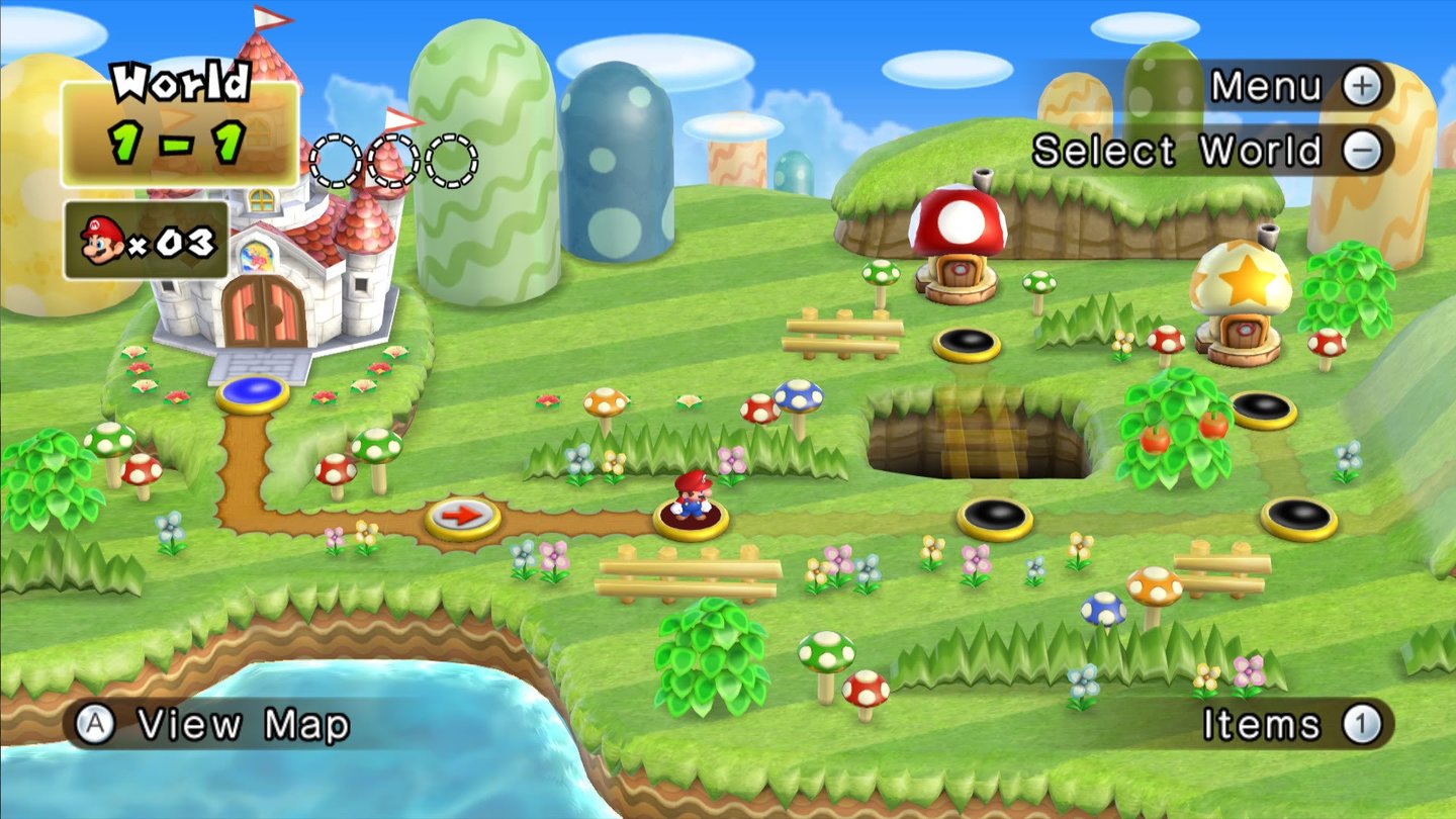 New Super Mario Bros. Wii (2009)2009 erlebt die Super-Mario-Bros-Reihe ihr Revival auf der Wii als 2,5D-Sidescroller. Neben dem Singleplayer können Spieler außerdem im Multiplayer mit bis zu drei Mitspielern über Plattformen hüpfen. Auch einen VS-Modus gibt es, sowie den hilfreichen Super-Guide-Modus, der Spieler durch die Level führt.