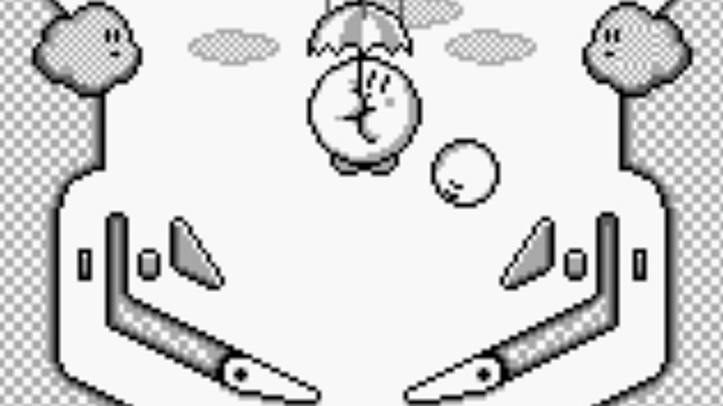 Kirby’s Pinball Land (Game Boy, 1993)
Kirby-Spiele haben oftmals das Genre gewechselt, und gleich der zweite Kirby-Teil dient da als ausgezeichnetes Beispiel: Kirby’s Pinball Land ist - der Name sagt es – ein Pinball-Actionspiel. Darin können drei Pinball-Automaten gespielt und auch Bosskämpfe absolviert werden.
Auf der Verpackung ist Kirby nun in sanften rosa zu sehen, das Spiel selbst ist aber immer noch in schwarz-weiß.