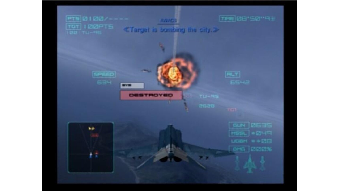 Destroying enemy craft with Phantom F-4, the first fighter you'll be flying