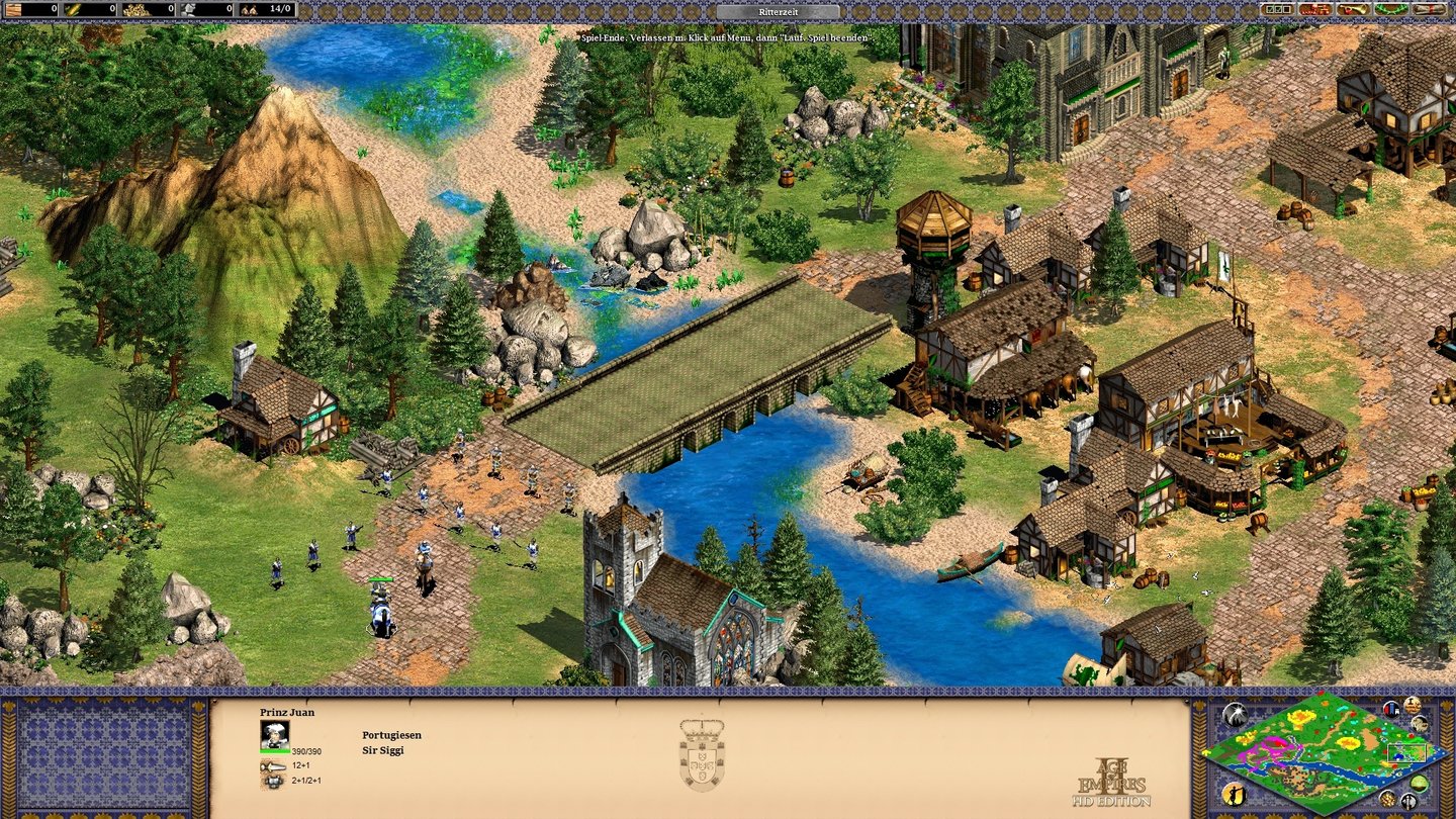Age of Empires 2 HD: The African KingdomsSzenarioauftakt: Mit diesen 14 Einheiten sollen wir die Stadt verteidigen.