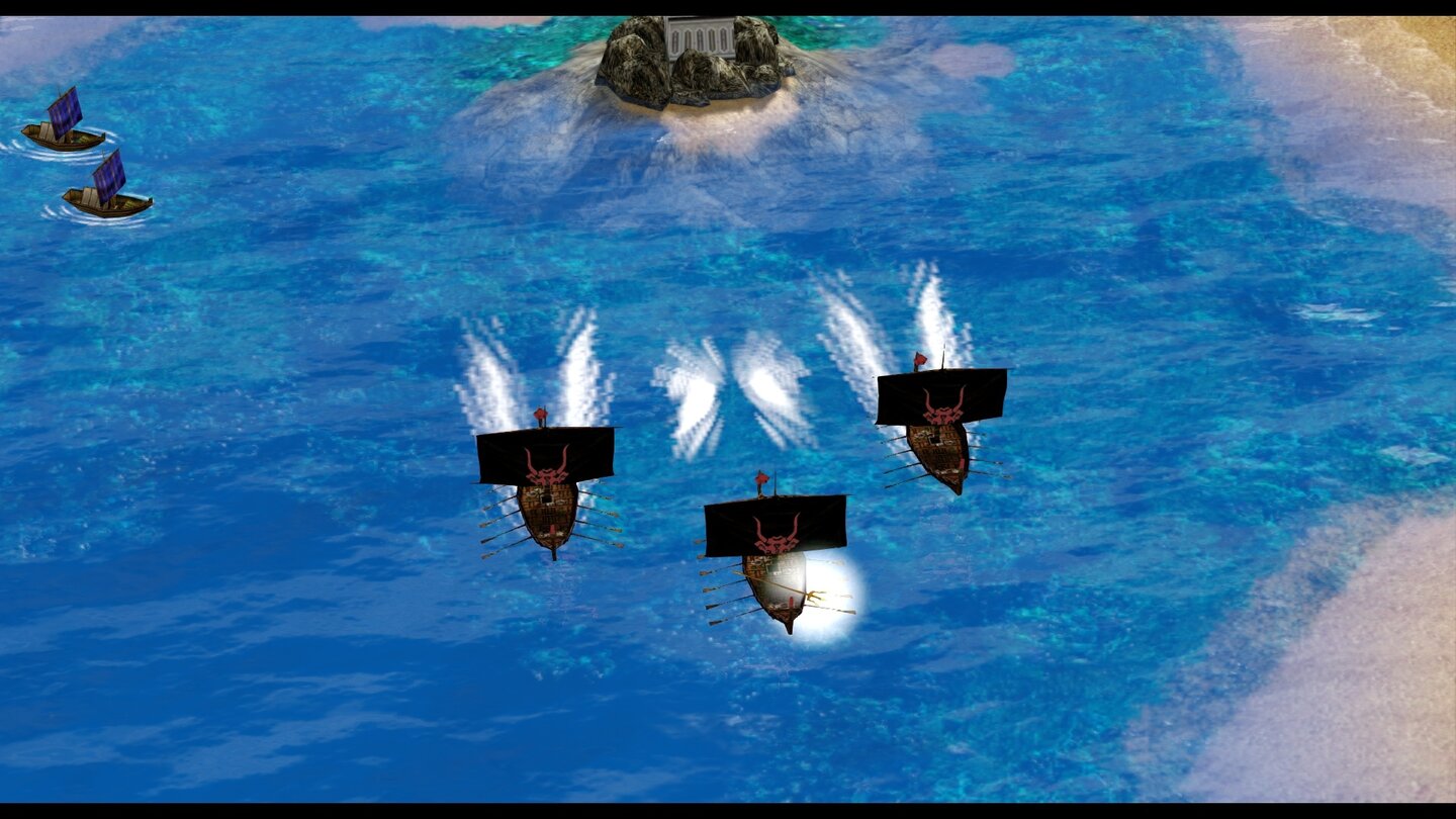 Age of Mythology: Extended EditionDas Wasser haben die Grafiker überarbeitet – die Effekte der Boote allerdings nicht, was deutlich zutage tritt.