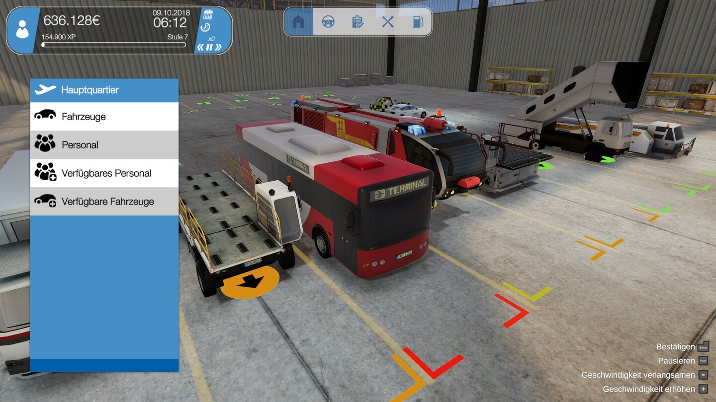 Airport Simulator 2019Es ist sehr wichtig, die Fahrzeuge nachts in die Garage zu fahren. Andernfalls sind sie vielleicht kaputt, was sehr realistisch ist.
