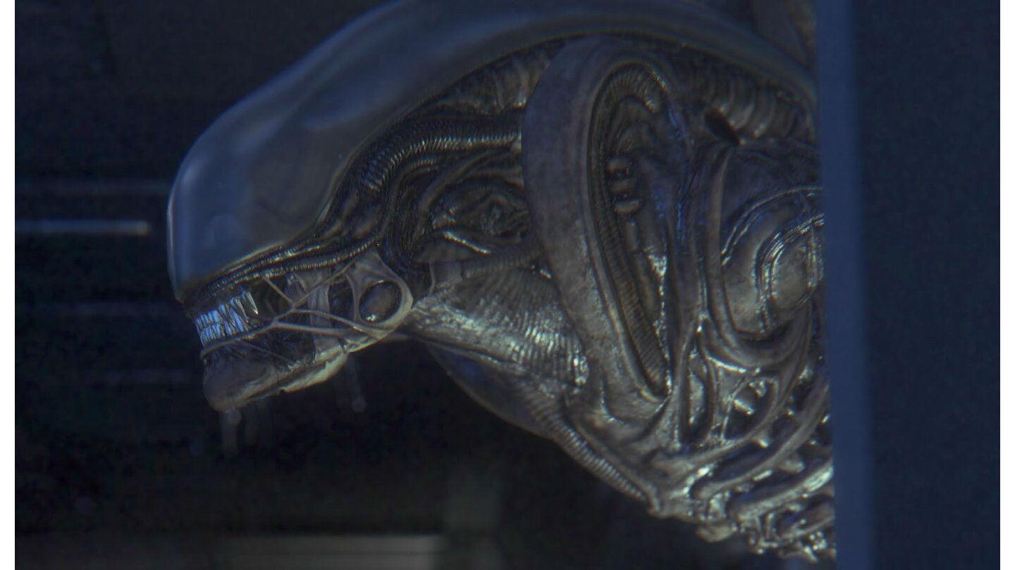 Alien: IsolationTeilweise kommen wir der Kreatur so nahe, dass wir den Speichel von seinem Maul tropfen sehen.