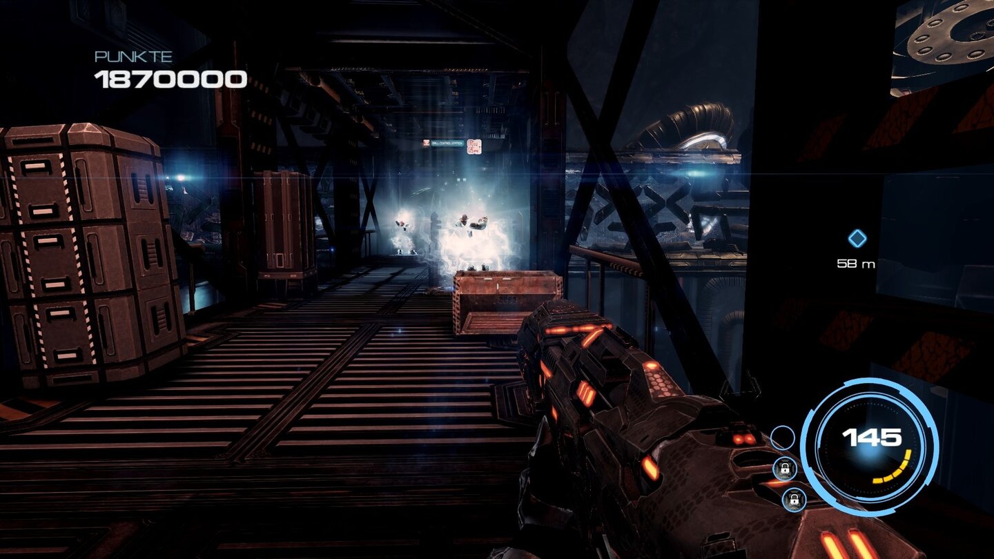 Alien RageDie Vorus werden über blau leuchtende Plattformen auf dem Boden ins Spiel gespawnt.