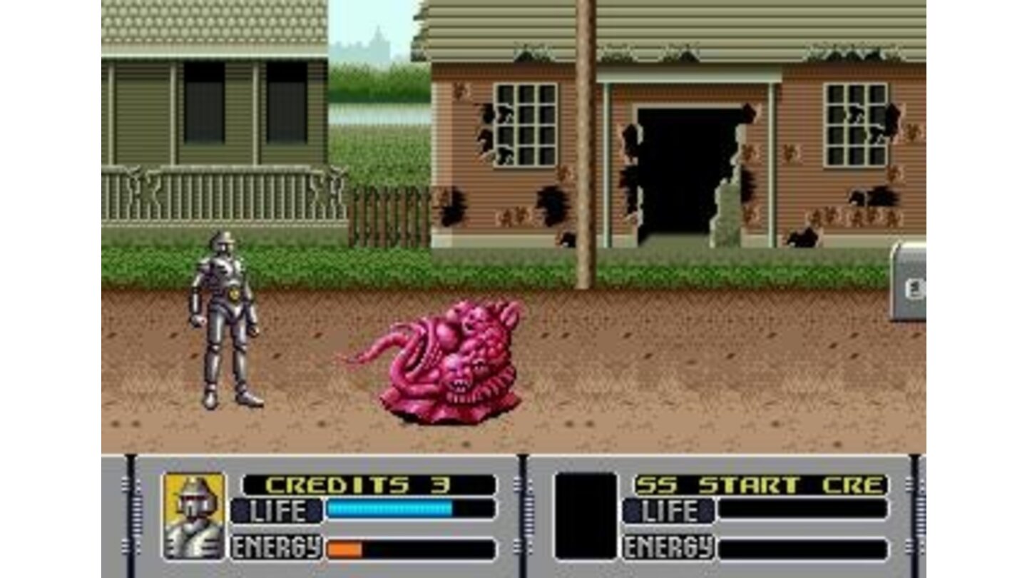 Fighting an alien in a deserted town