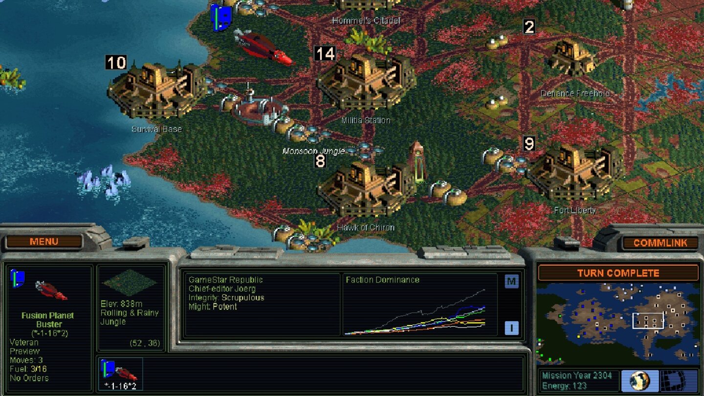 Alpha Centauri (1999)Brian Reynolds macht da weiter, wo Civilization 2 aufhörte. Das Sci-Fi-Szenario ist nicht ganz so leicht zugänglich, aber spielerische Verbesserungen machen es zum anspruchsvollsten Civ-Enkel.