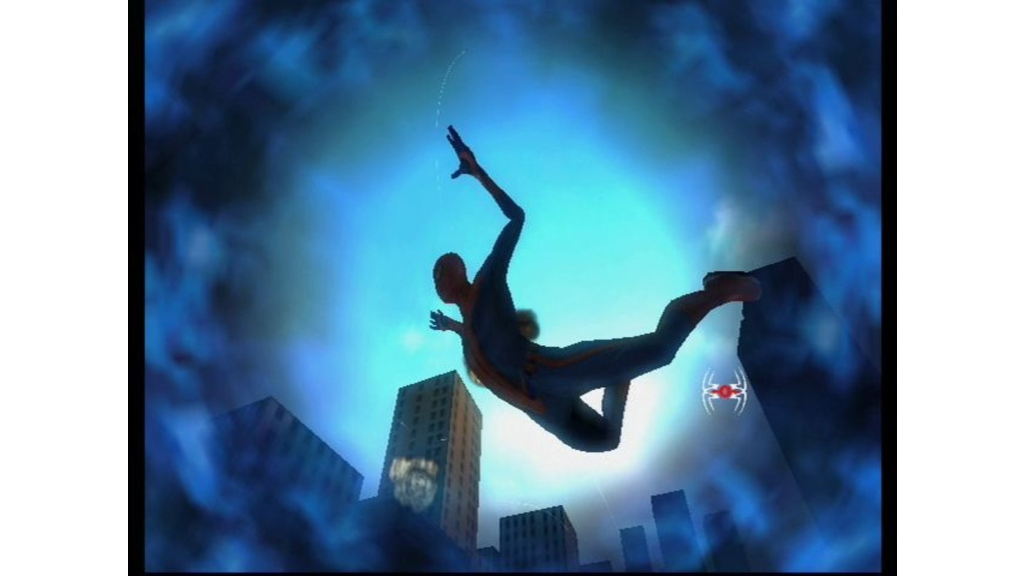 The Amazing Spider Man (Wii)Im freien Fall: Spidey kann wie in den großen Versionen bestimmte Punkte anvisieren und so schnell dorthingelangen.