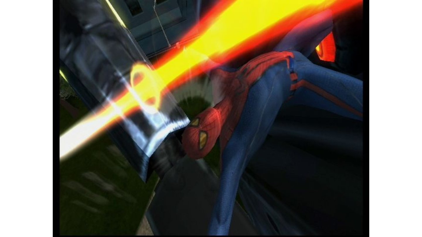 The Amazing Spider Man (Wii)Wenn der Roboter schießt, sollte die Spinne in Deckung gehen.