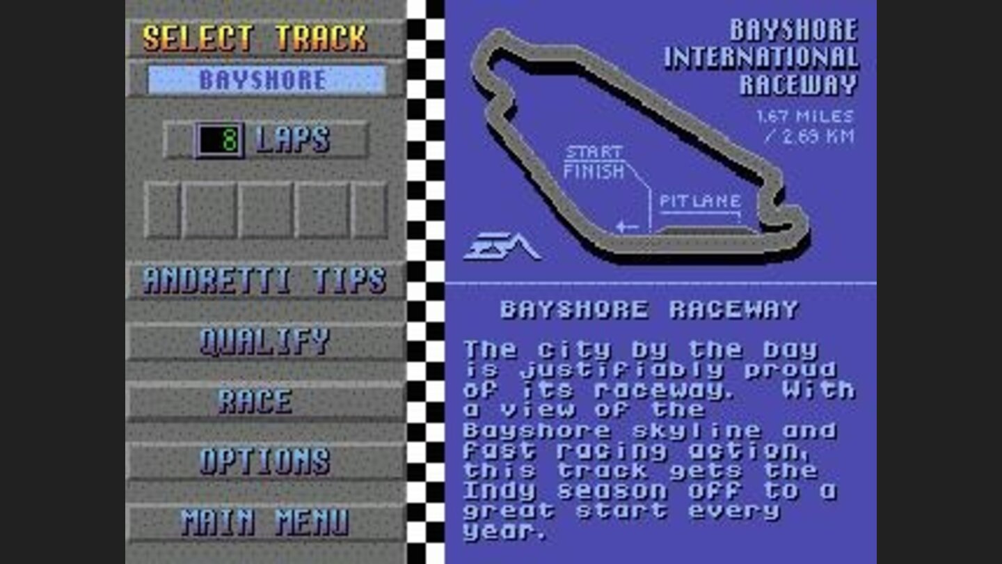 Track selection screen and start of race
