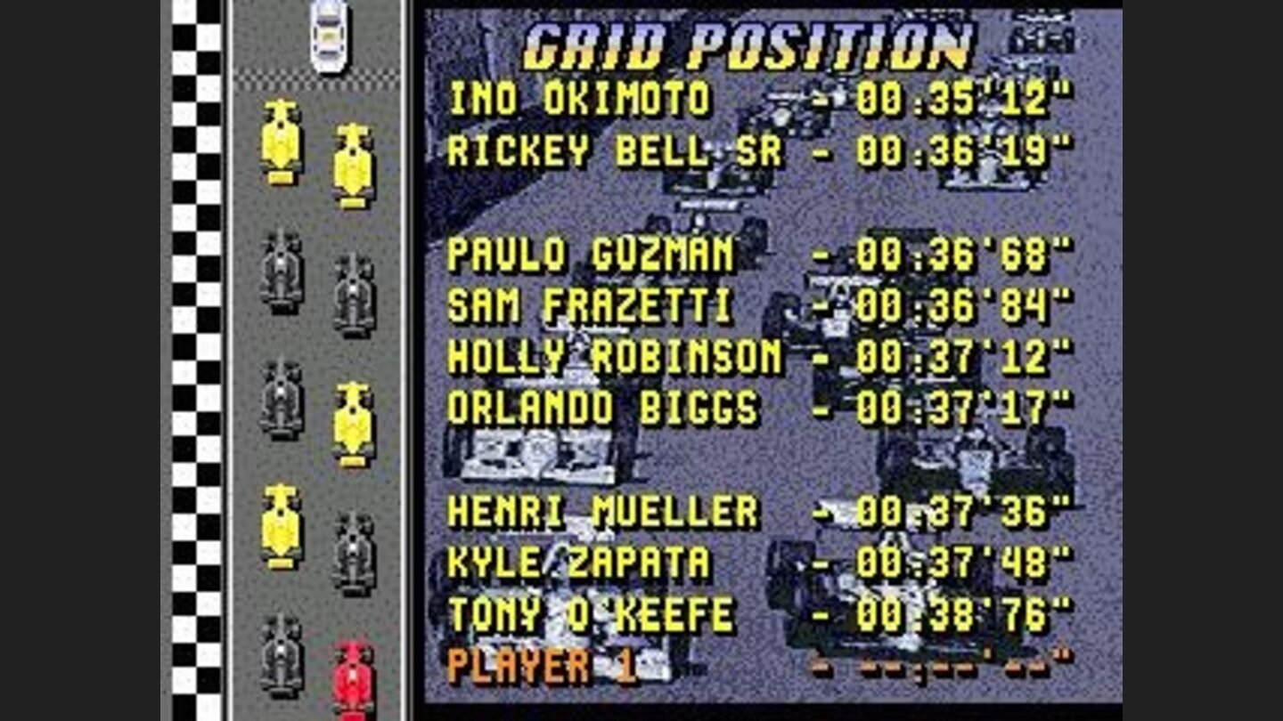 Grid position screen before the race