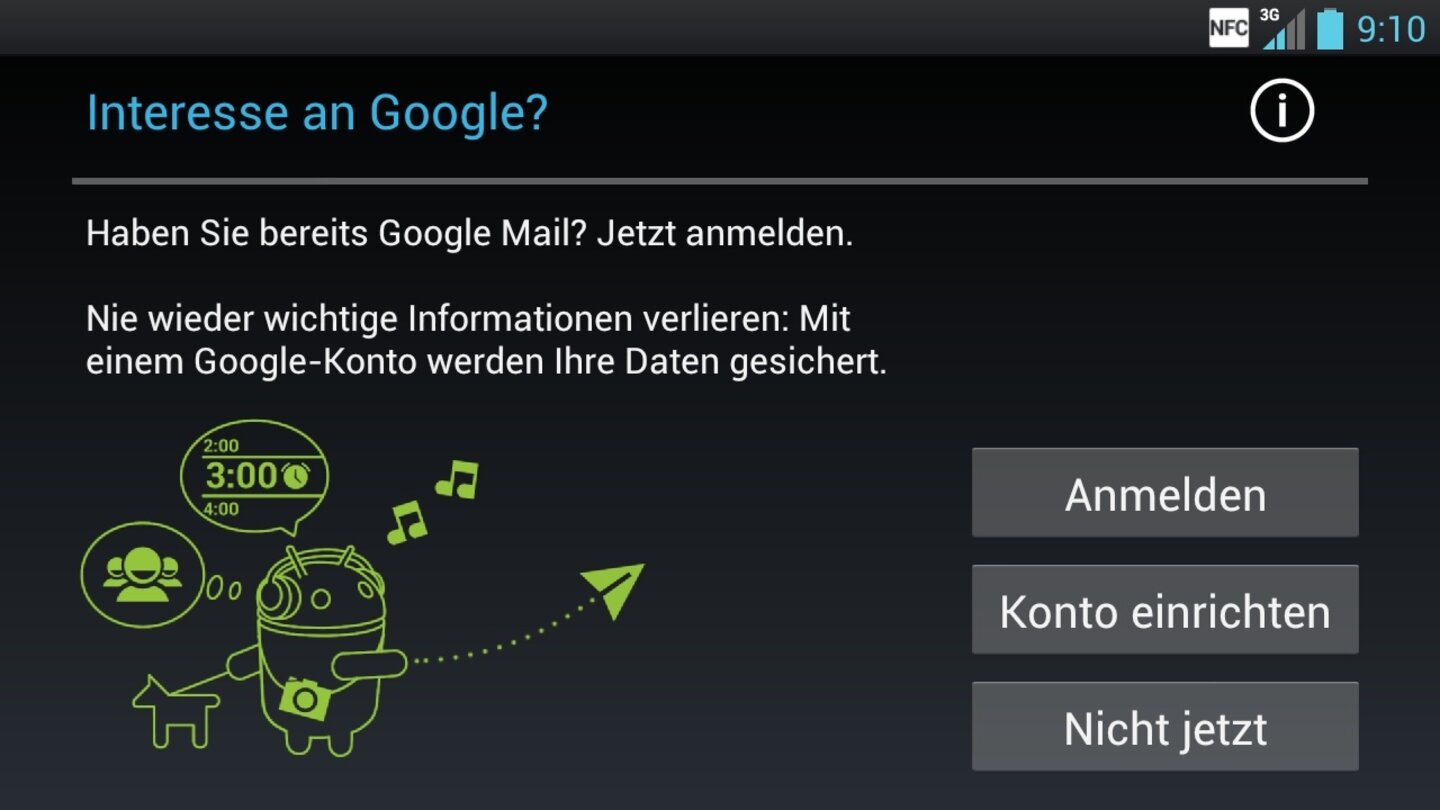 Die Einrichtung des Google-Kontos.