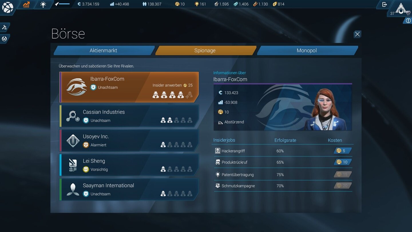 Anno 2205 KönigseditionUnseren Gegnern können wir auch mit Sabotageaktion schaden, es spielt sich aber alles nur in diesem Menü ab.