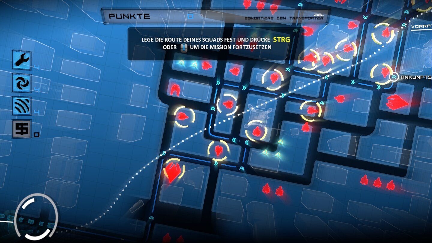 Anomaly: Warzone EarthIn der Kartenansicht pausiert das Spiel und wir können die Route des Konvois neu bestimmen.
