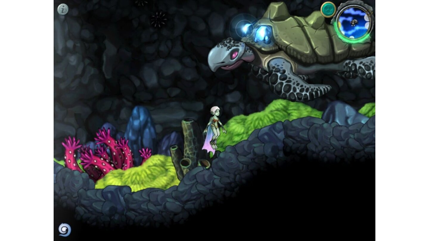 Aquaria Aquaria ist PC-Spielern schon seit längerem ein Begriff – vier Jahre, um genau zu sein. Für das iPad erschien nun eine überarbeitete Version, die wir sofort in unser (Spieler)Herz geschlossen haben. Das wunderschöne 2D-Adventure ist ein Unterwassermärchen und folgt den Erlebnissen der Heldin Naija. Die Dame ist optisch ein Hybrid zwischen einer Meerjungfrau und einem Vampir. Der Spielablauf orientiert sich mit dem Erkunden einer Unterwasserwelt, dem Lösen von Rätseln und Gefechten gegen mächtige Seeungeheuer stark an Genreklassikern wie der Metroid-Reihe oder den Castlevania-Titeln von Konami. Naija hat viele verschiedene Fähigkeiten. Sie kann kochen, um Statusverbesserungen zu erhalten, oder sich gar in eine kriegerische Form verwandeln. Überdies verfügt sie über ein gehöriges Maß an Gesangstalent und meistert damit schwierige Situationen und Rätsel. Mit am gelungensten ist die Erzählweise von Aquaria: Die Hauptfigur wurde extra für das iPad von einer britischen Schauspielerin vertont. Deren melancholische und ruhige Sprechweise erschafft eine großartige Fantasy-Stimmung, denn Naija ist offenbar die letzte ihrer Art. Immer wieder erzählt sie von der Vergangenheit, und sogar das einleitende Tutorial ist auf diese Weise gestaltet worden. Mit rund zwanzig Stunden Spielzeit ist Aquaria ein echter Geheimtipp der Redaktion! Unsere Wertung: 91 % - » Test zu Aquaria lesen