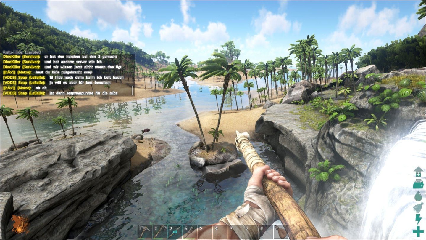 Ark: Survival EvolvedUrlaub gefällig? Bei strahlendem Sonnenschein bietet das Inselparadies von Ark Idylle pur.