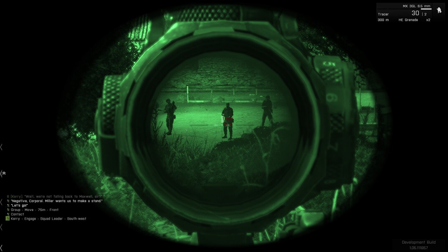 ARMA 3 - Screenshots aus dem ersten Kampagnen-DLCMit einem Nachtsichtgerät lassen sich Gegner bei Dunkelheit besser im Gelände ausmachen als bei Tag ohne Sehhilfe.